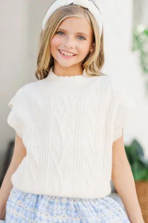 Girls: Get It Going Cream White Cable Knit Sweater Top