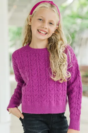Girls: The Kelcie Magenta Purple Cable Knit Crop Sweater