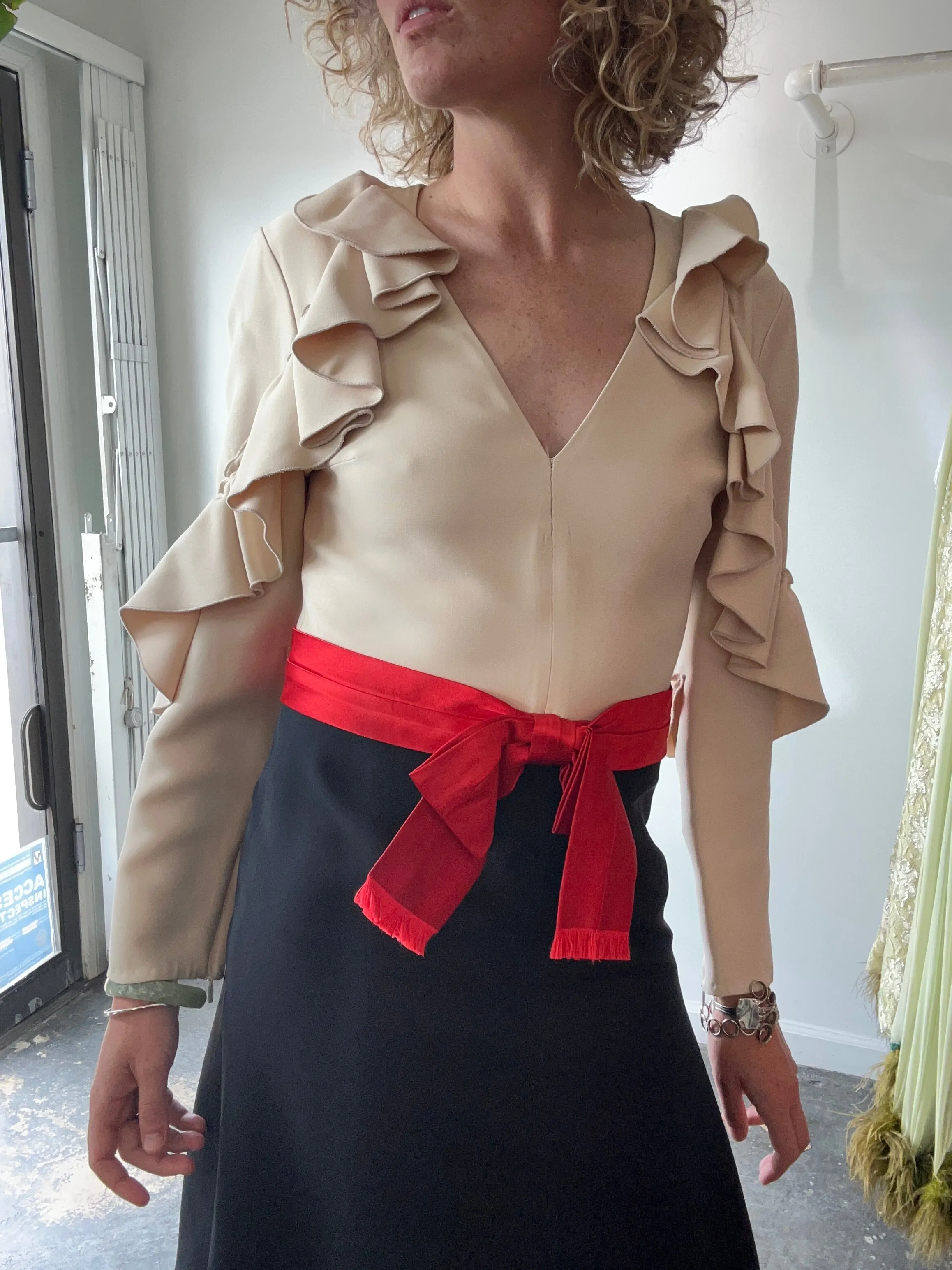 Gucci Mini Cocktail Dress with Red Bow and Ruffle Sleeves