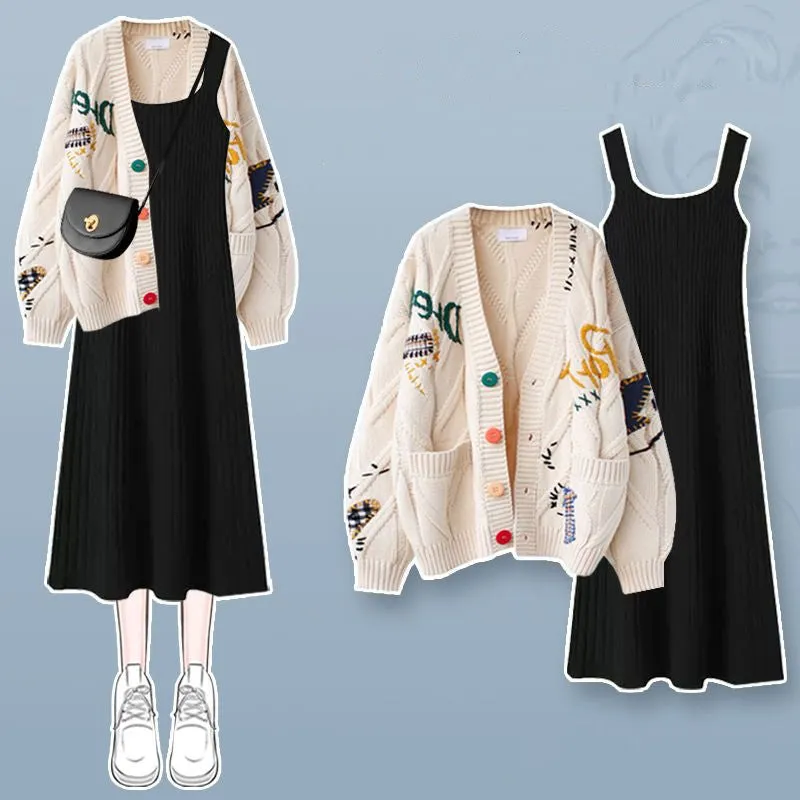 Harajuku knitted cardigan   suspender skirt two-piece set  UB96022