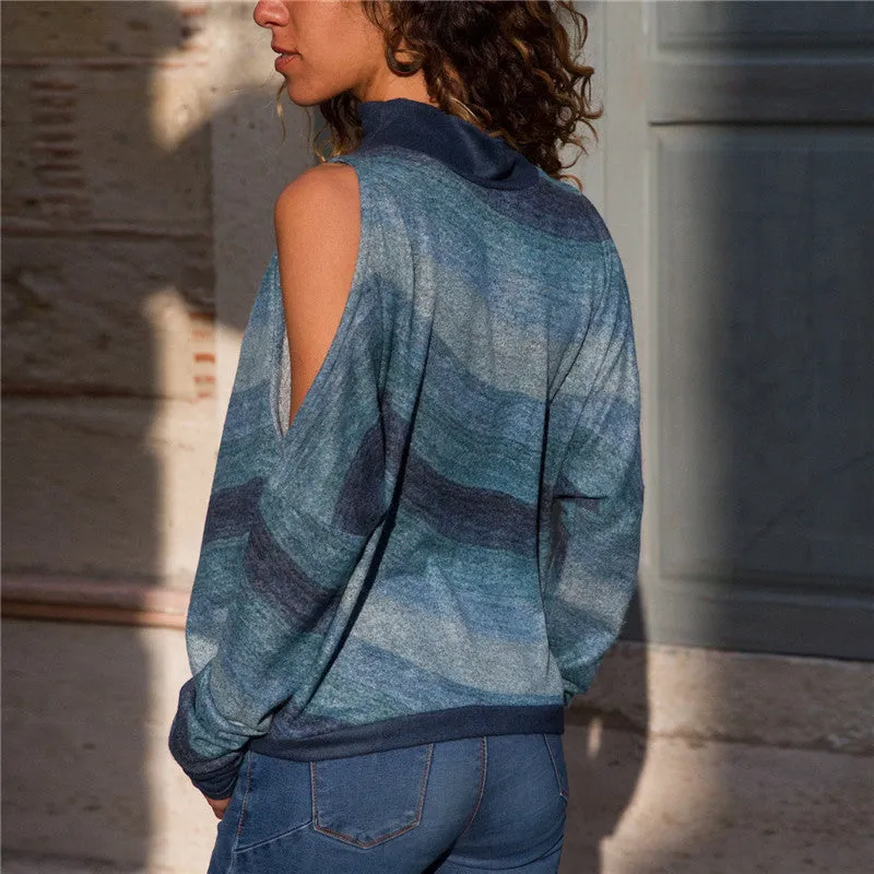 High-necked Strapless Long-sleeved Shirt Women's T-shirt