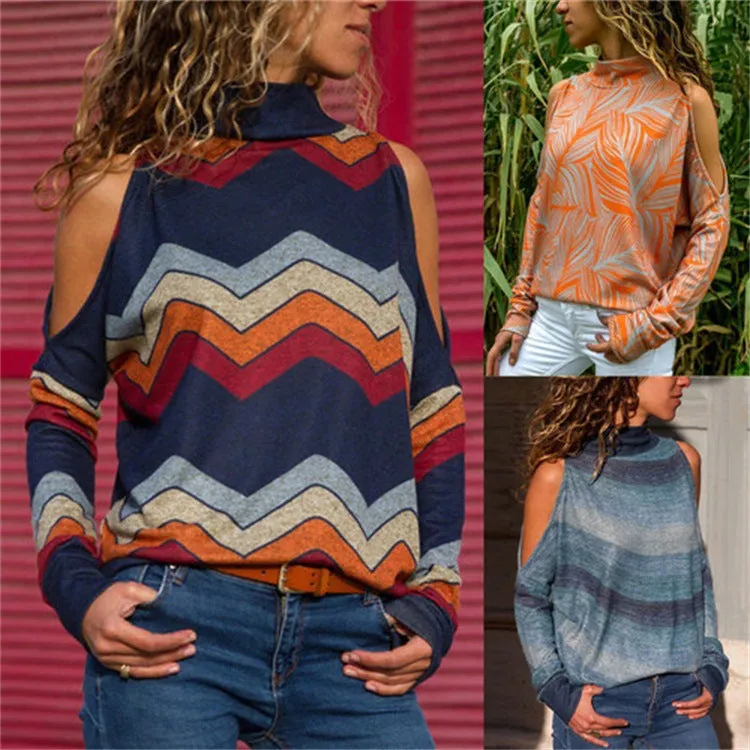 High-necked Strapless Long-sleeved Shirt Women's T-shirt