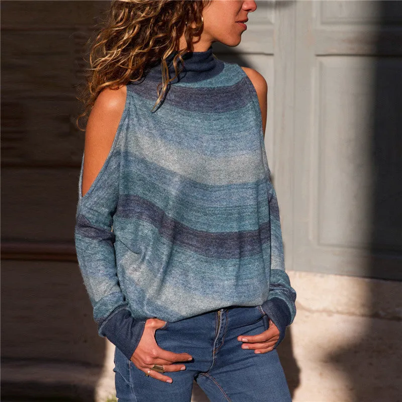 High-necked Strapless Long-sleeved Shirt Women's T-shirt