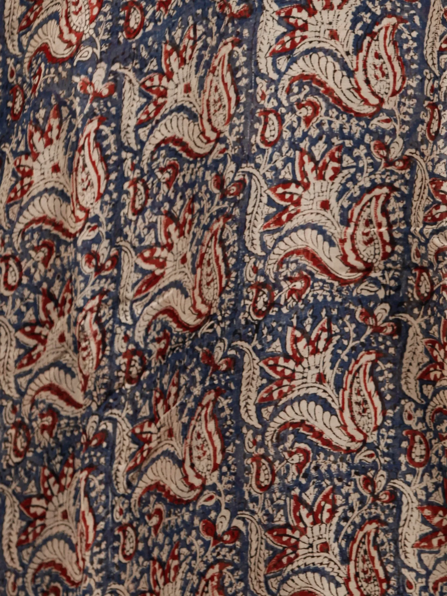 Ivory Indigo Maroon Hand Block Printed Chiffon Saree with Zari Border - S031703233