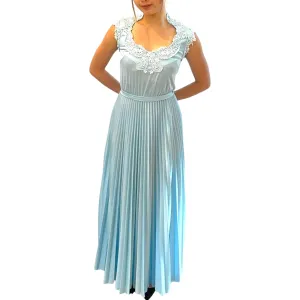 Languid Blues - 1970s Baby Blue Maxi Evening Dress