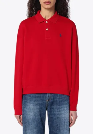 Logo Embroidered Cable Knit Polo Sweater