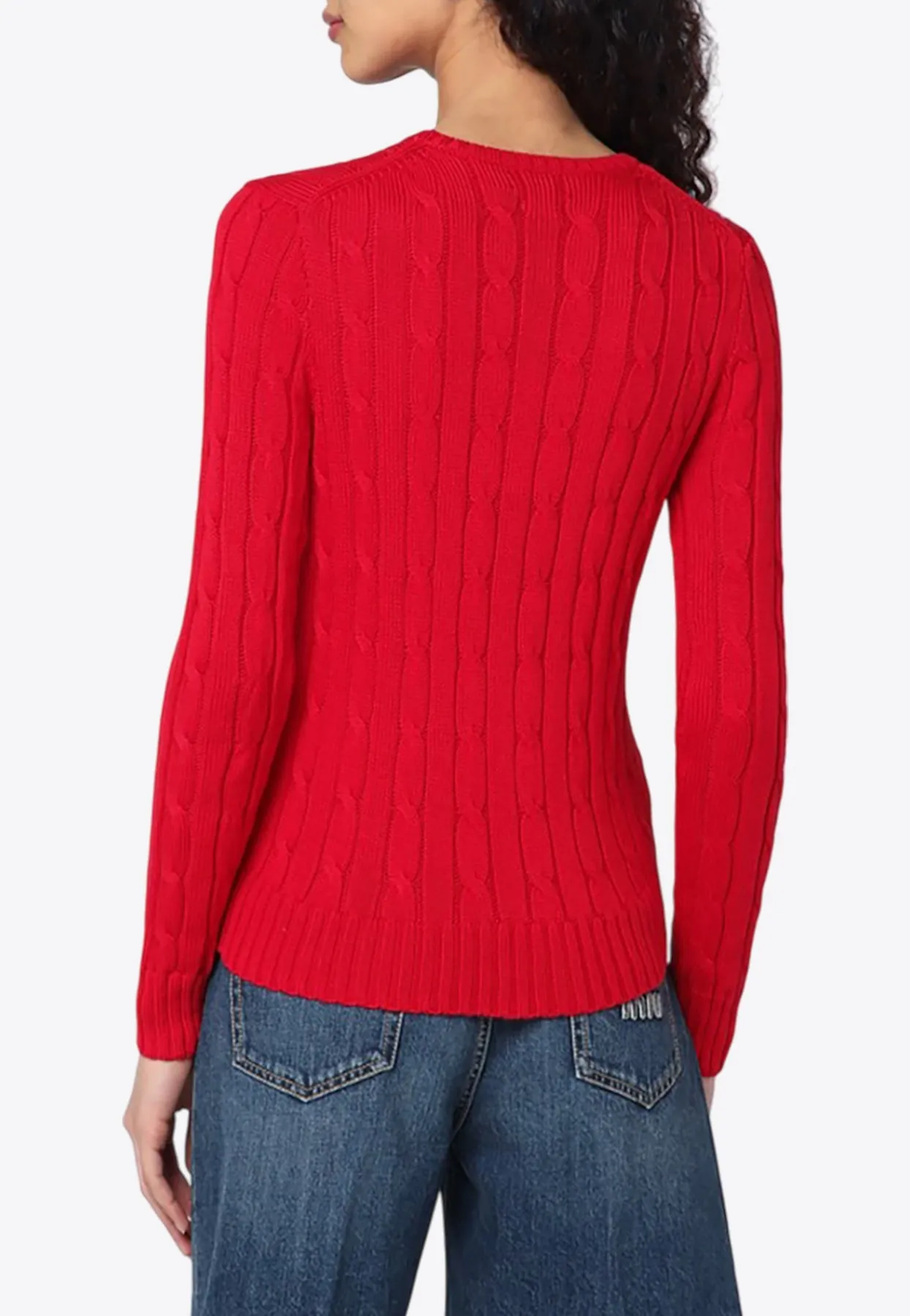 Logo Embroidered Cable Knit Polo Sweater