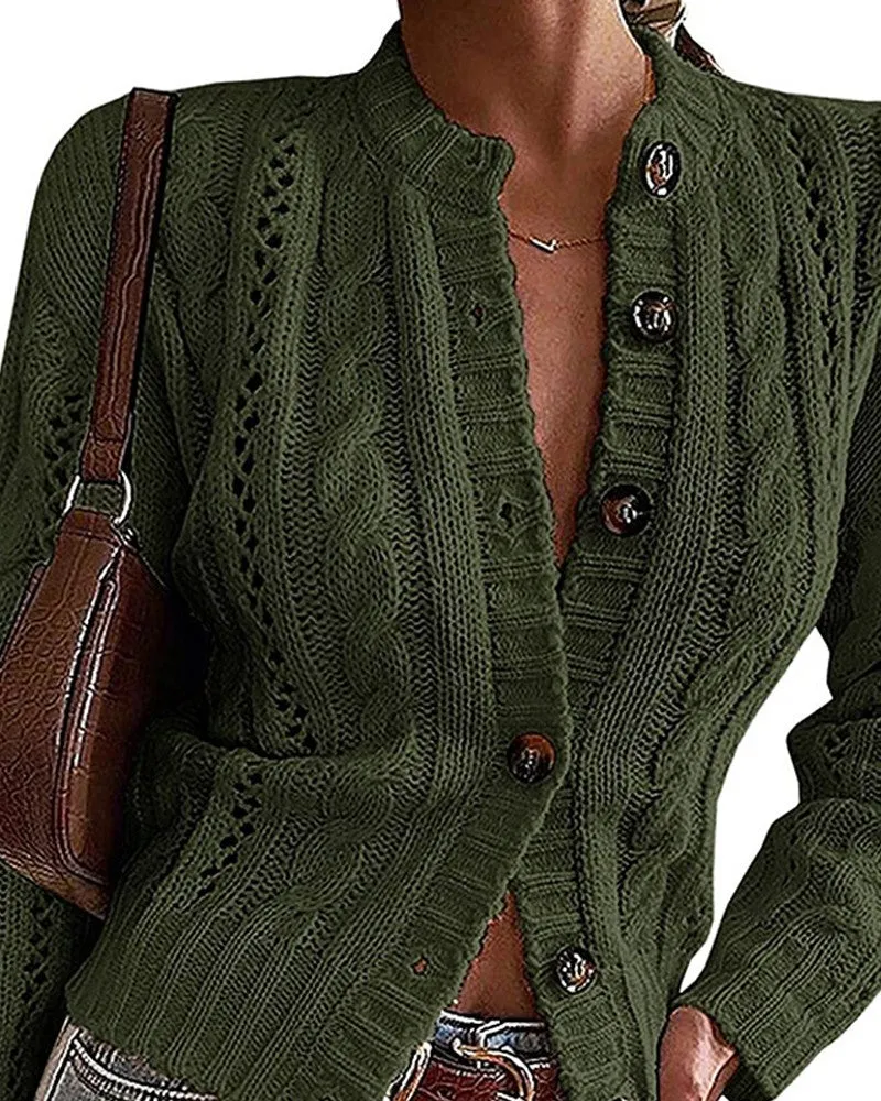 Long Sleeve Cable Knit Buttoned Cardigan
