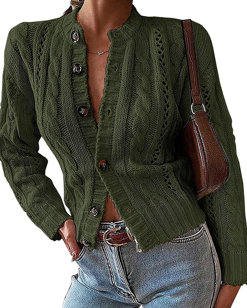 Long Sleeve Cable Knit Buttoned Cardigan