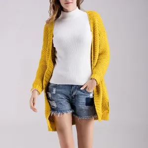 Long Sleeve Sweater Cardigan Solid Color Knit Sweater Loose Midi Jacket