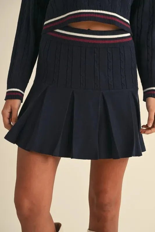 MABLE Cable-Knit Top and Pleated Skirt Sweater Set