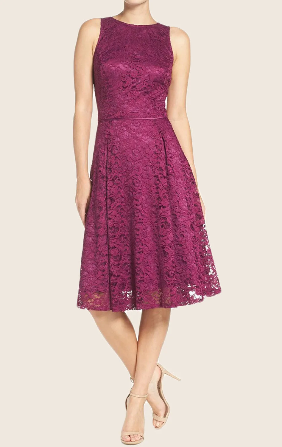 MACloth O Neck A Line Lace Cocktail Dress Purple Short Bridesmaid Dress