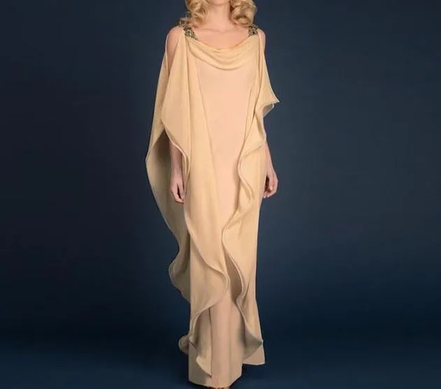 Mother of the Bride Dresses Scoop Beaded Straps Long Chiffon Custom Made Evening Dress for Party Gown