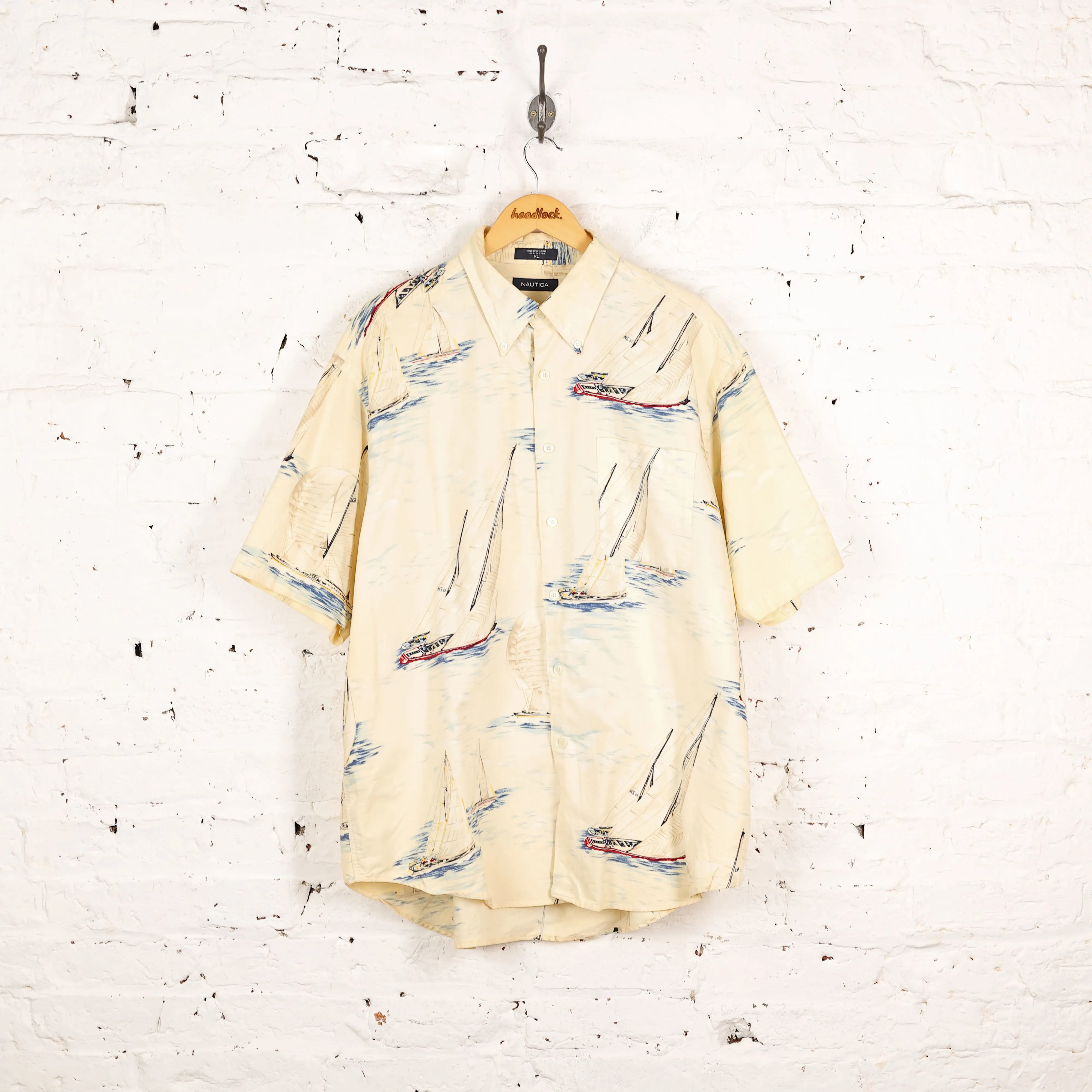 Nautica 90s Sailing Pattern Shirt - Beige - XL