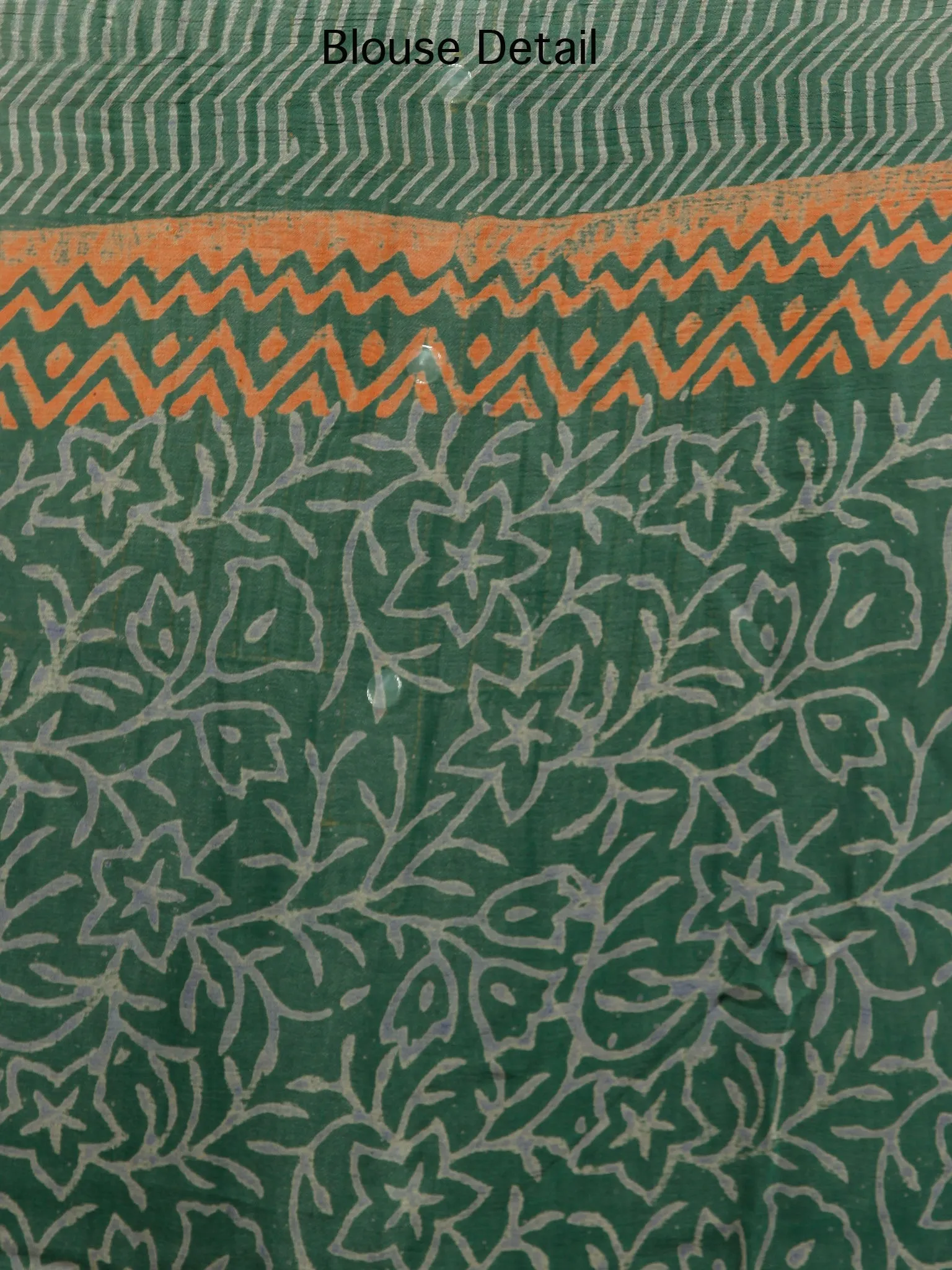 Pine Green Orange Hand Block Printed Chiffon Saree with Zari Border - S031703245