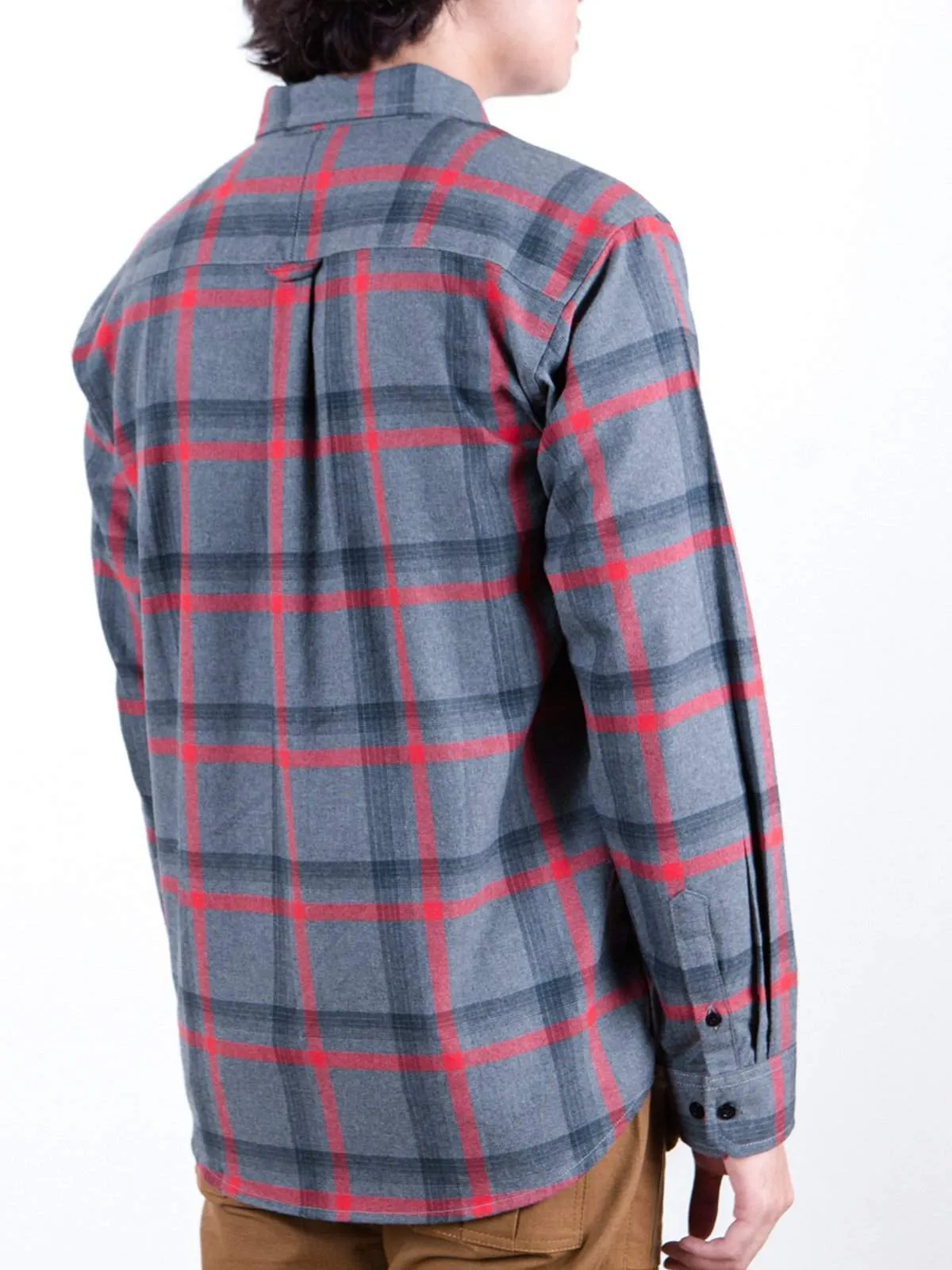 Qutn Button Down LS Grey Red Flannel Shirt