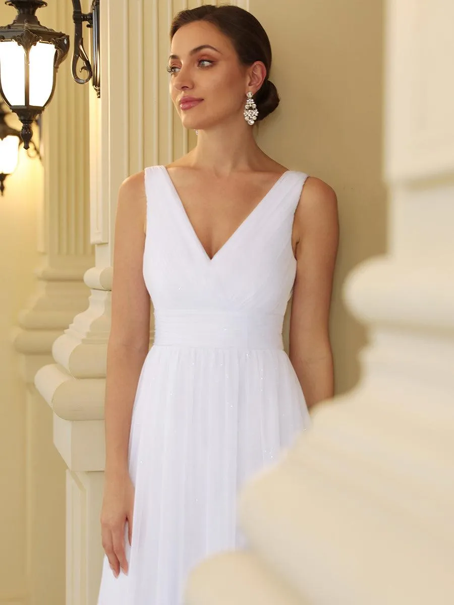 Robe de Soirée Longue Scintillante à Col en V Profond
