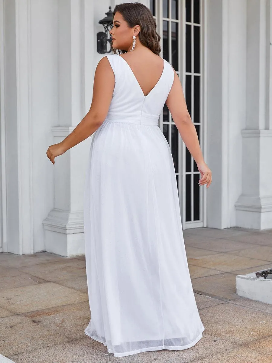 Robe de Soirée Longue Scintillante à Col en V Profond