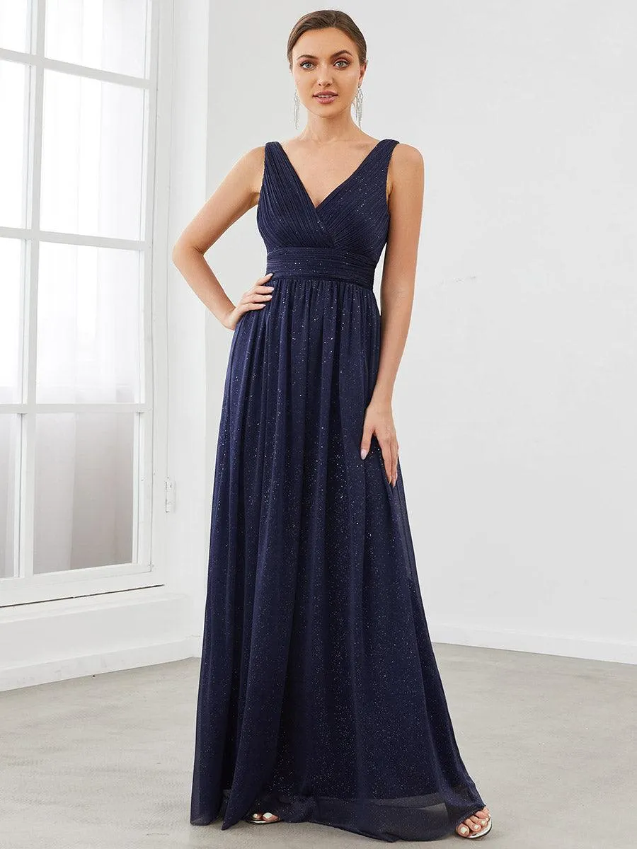 Robe de Soirée Longue Scintillante à Col en V Profond
