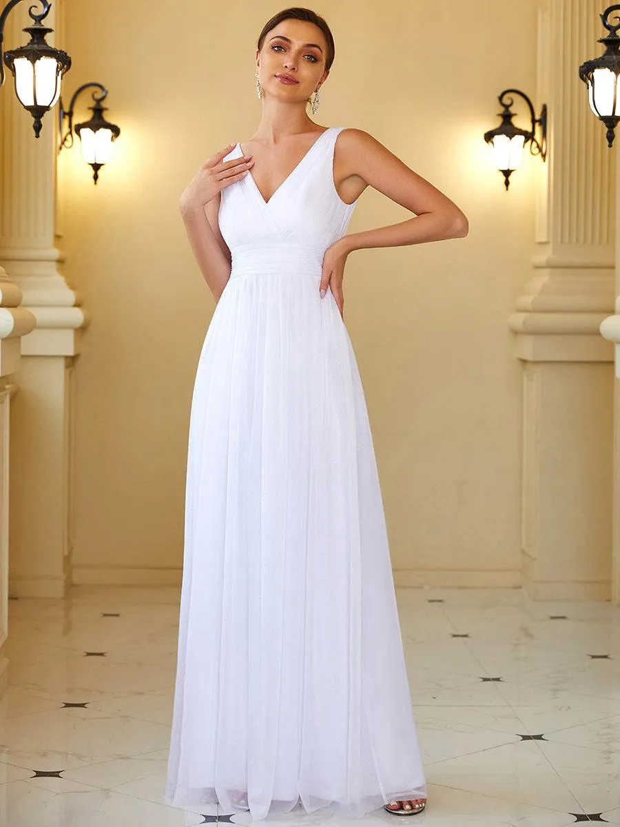Robe de Soirée Longue Scintillante à Col en V Profond