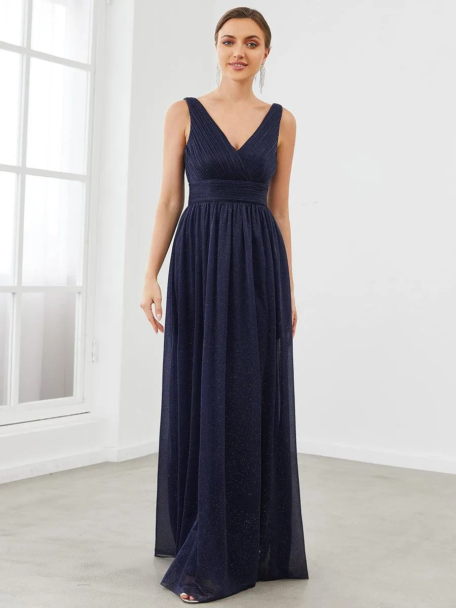 Robe de Soirée Longue Scintillante à Col en V Profond