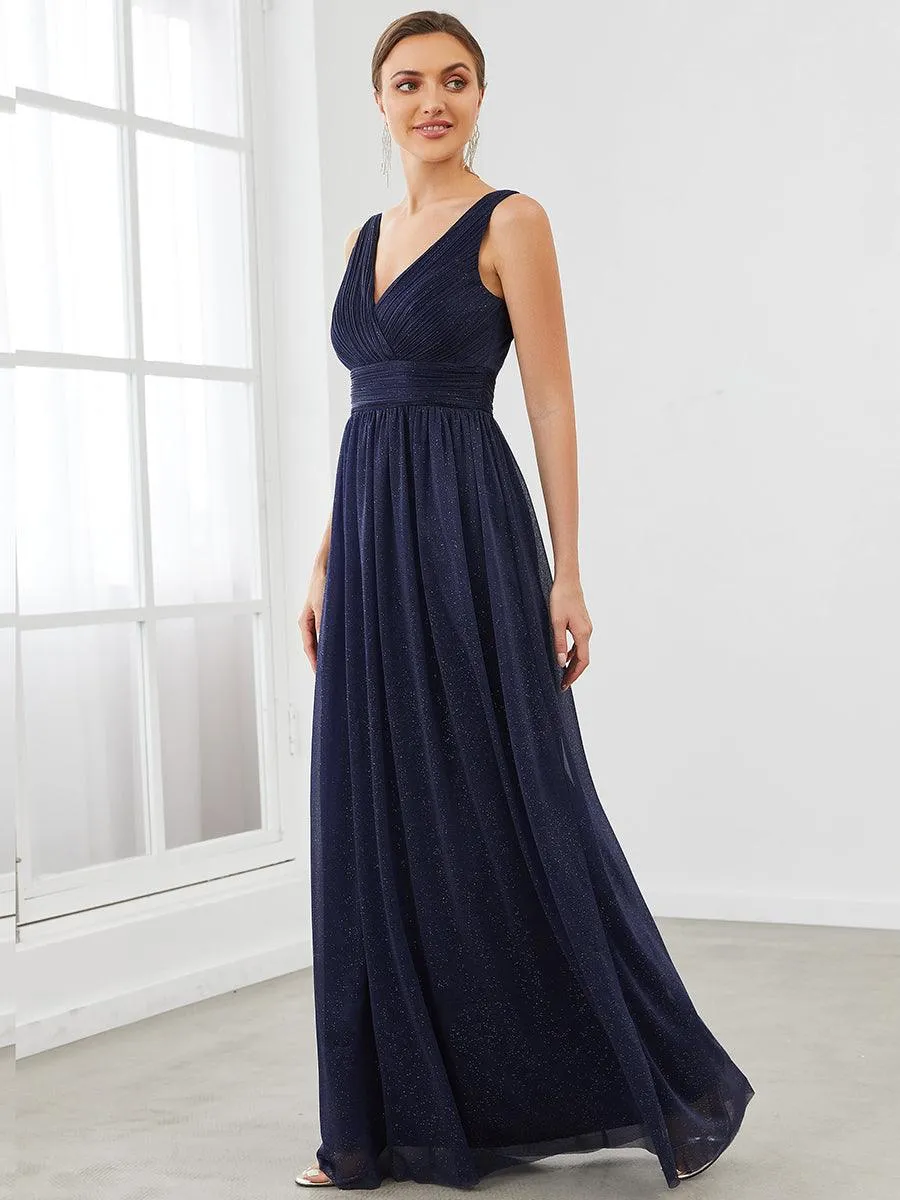 Robe de Soirée Longue Scintillante à Col en V Profond