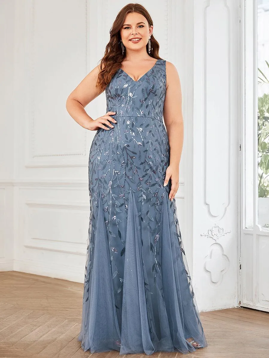 Robe de soirée à paillettes Encolure en V pour femmes de grande taille