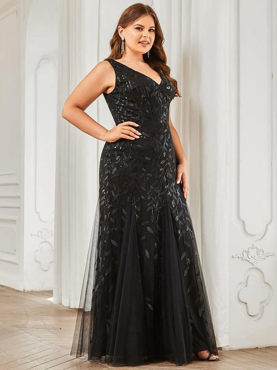 Robe de soirée à paillettes Encolure en V pour femmes de grande taille