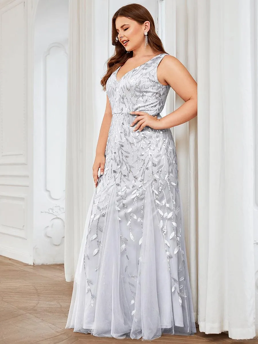 Robe de soirée à paillettes Encolure en V pour femmes de grande taille