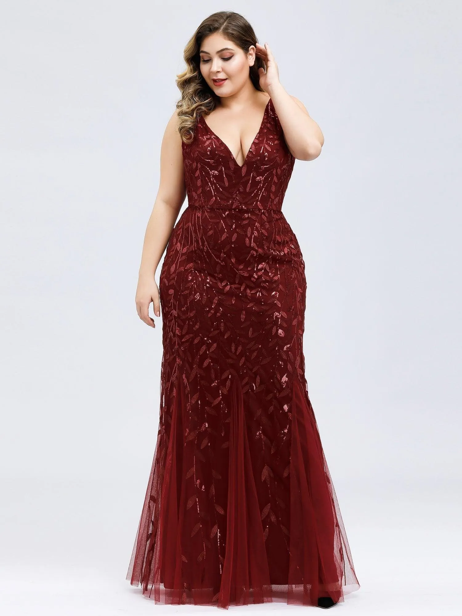 Robe de soirée à paillettes Encolure en V pour femmes de grande taille