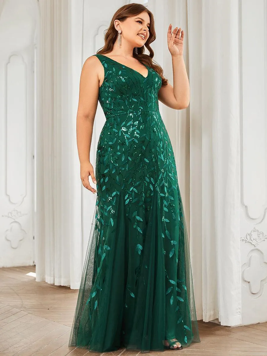 Robe de soirée à paillettes Encolure en V pour femmes de grande taille