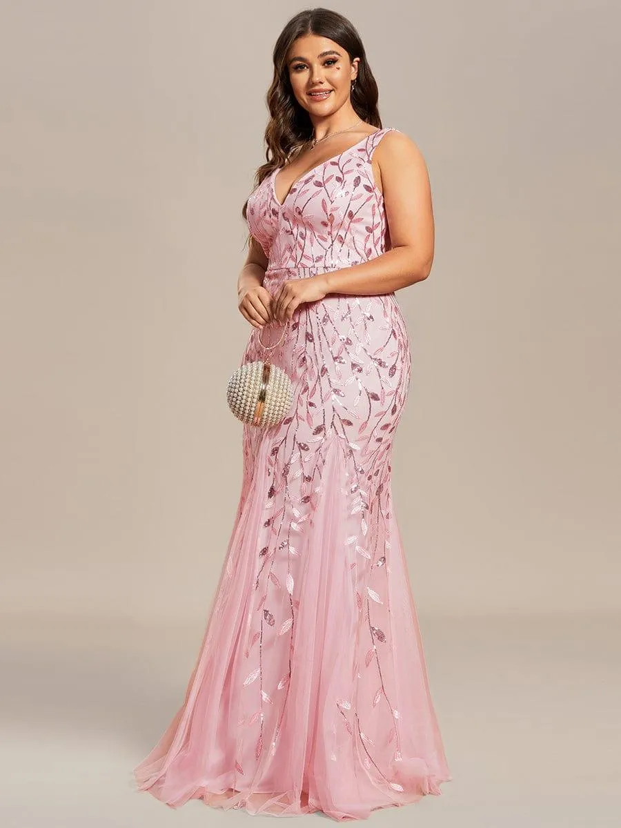 Robe de soirée à paillettes Encolure en V pour femmes de grande taille
