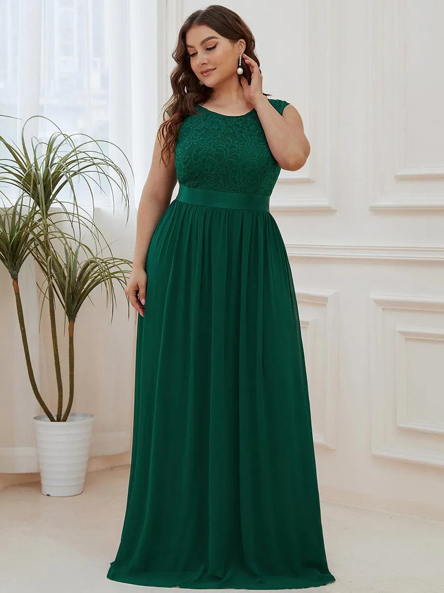 Robe Demoiselle d'Honneur Grande Taille avec Dos en V et Dentelle(Vente finale)