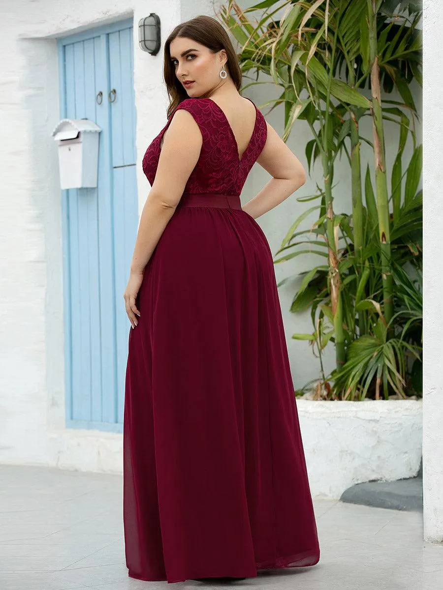 Robe Demoiselle d'Honneur Grande Taille avec Dos en V et Dentelle(Vente finale)