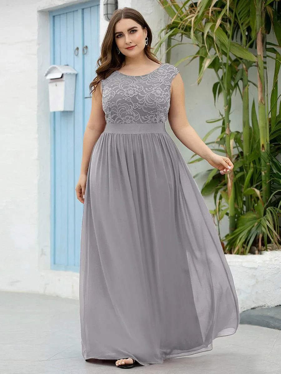 Robe Demoiselle d'Honneur Grande Taille avec Dos en V et Dentelle(Vente finale)
