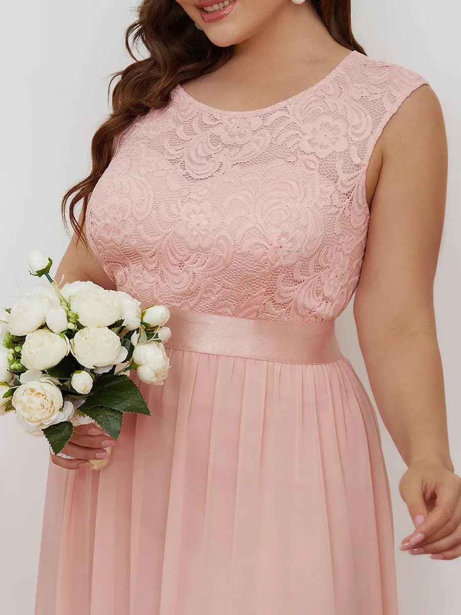Robe Demoiselle d'Honneur Grande Taille avec Dos en V et Dentelle(Vente finale)