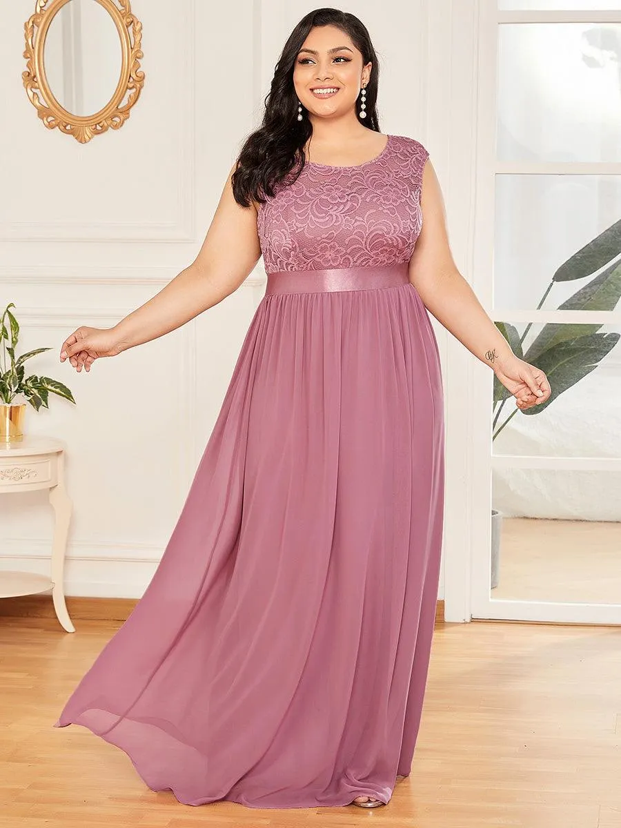 Robe Demoiselle d'Honneur Grande Taille avec Dos en V et Dentelle(Vente finale)