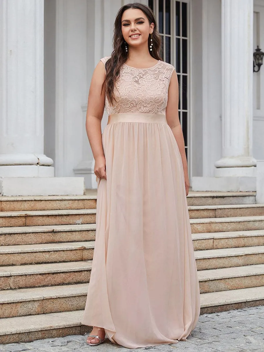 Robe Demoiselle d'Honneur Grande Taille avec Dos en V et Dentelle(Vente finale)
