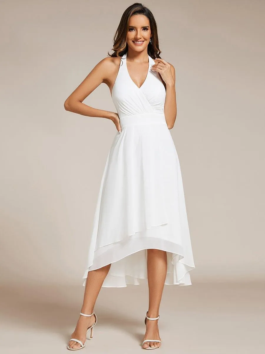 Robe d'invité de mariage en mousseline de soie dos nu dos nu à lacets haute et basse