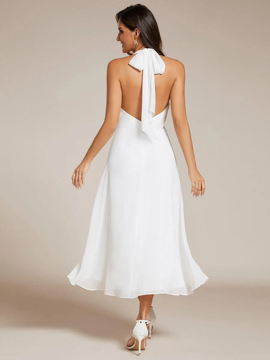 Robe d'invité de mariage en mousseline de soie dos nu dos nu à lacets haute et basse