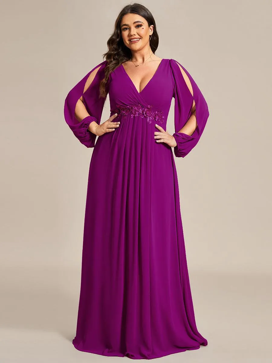 Robe Mère De La Mariée moderne Longue Elegante Avec Lanterne en V Profond