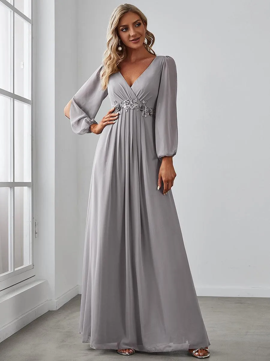 Robe Mère De La Mariée moderne Longue Elegante Avec Lanterne en V Profond