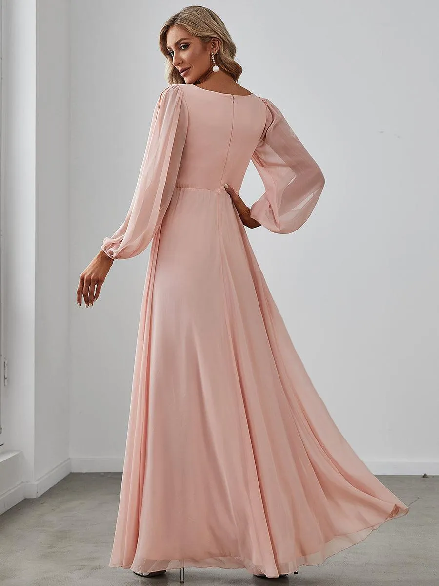 Robe Mère De La Mariée moderne Longue Elegante Avec Lanterne en V Profond