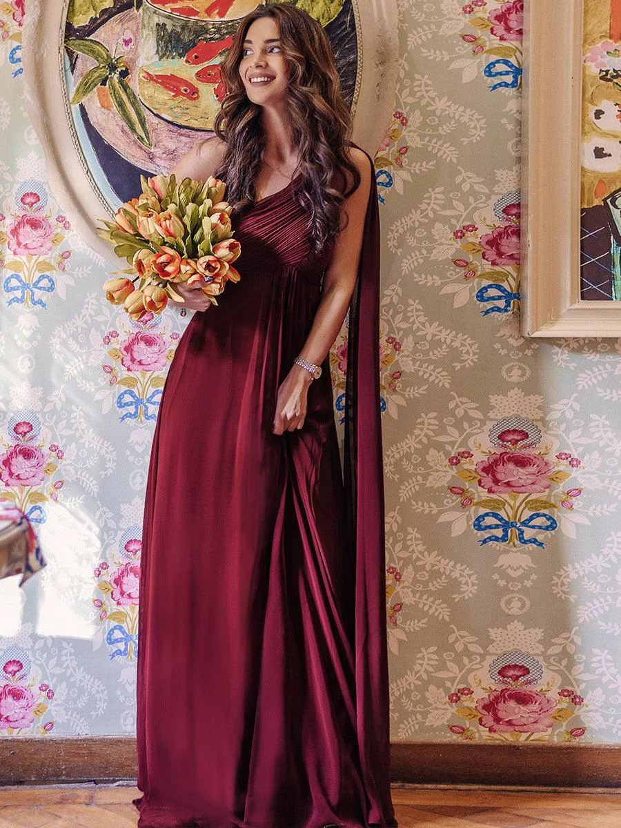 Robes de Demoiselle d'Honneur longue élégante Chiffon Seule-épaule