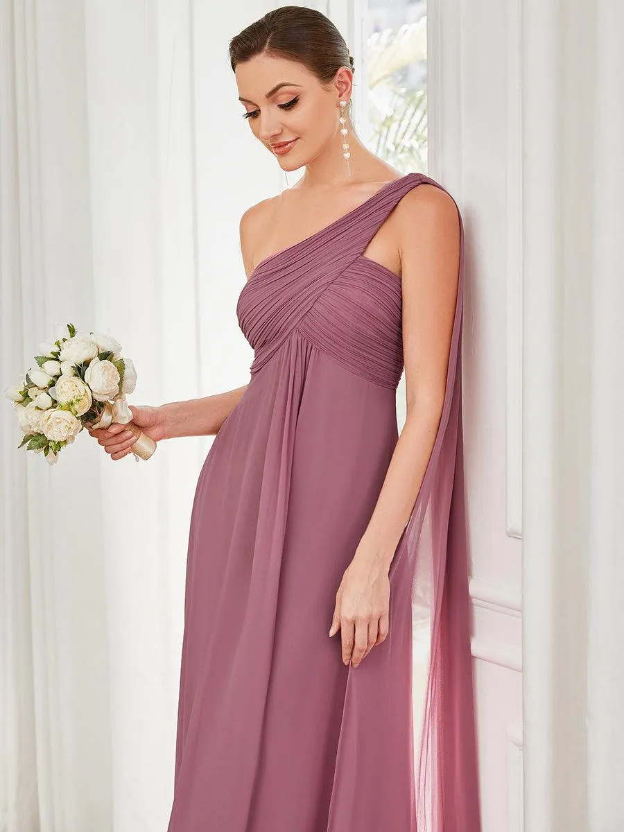 Robes de Demoiselle d'Honneur longue élégante Chiffon Seule-épaule