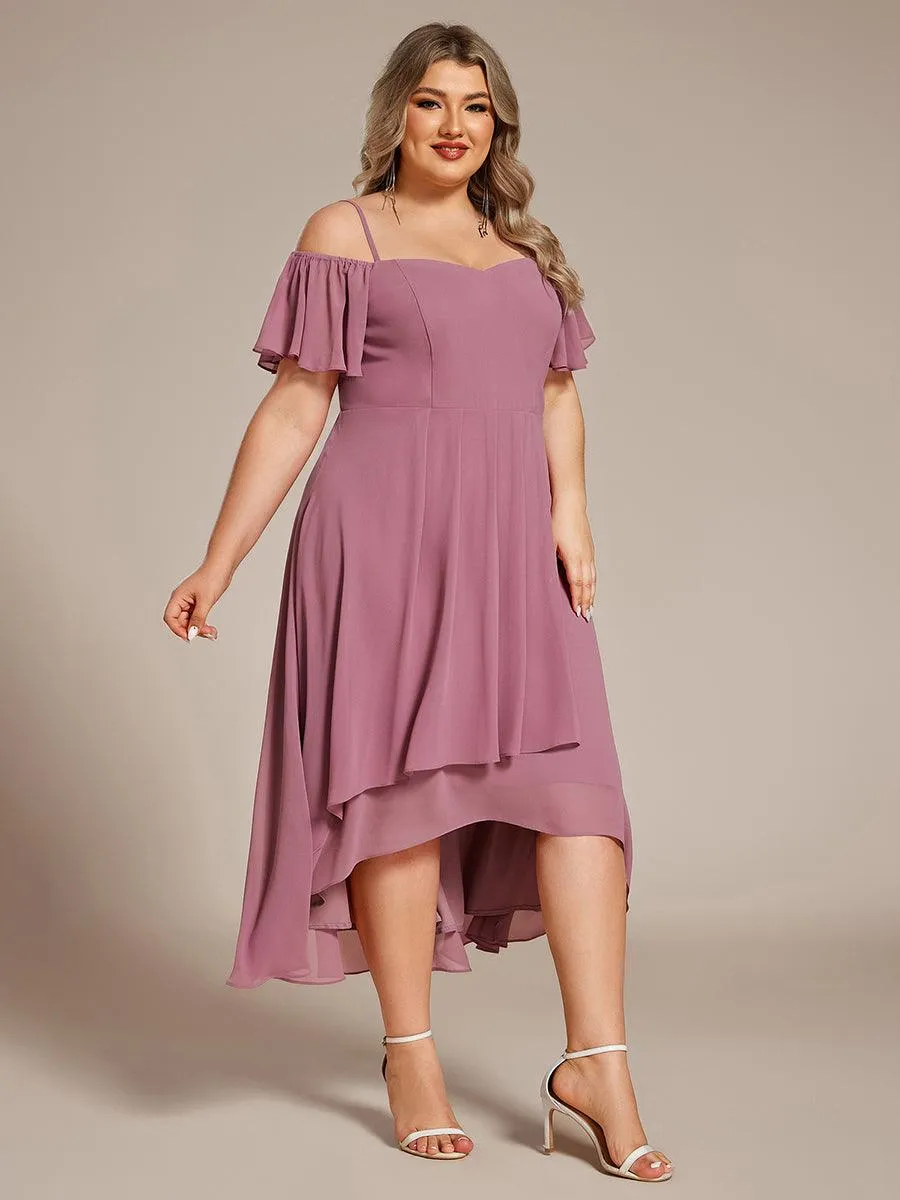 Robes d'invitées de mariage en mousseline  épaules dénudées  hautes et basses  manches courtes