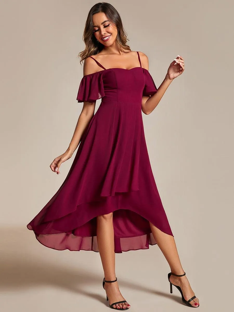 Robes d'invitées de mariage en mousseline  épaules dénudées  hautes et basses  manches courtes
