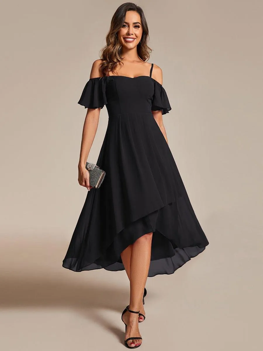 Robes d'invitées de mariage en mousseline  épaules dénudées  hautes et basses  manches courtes