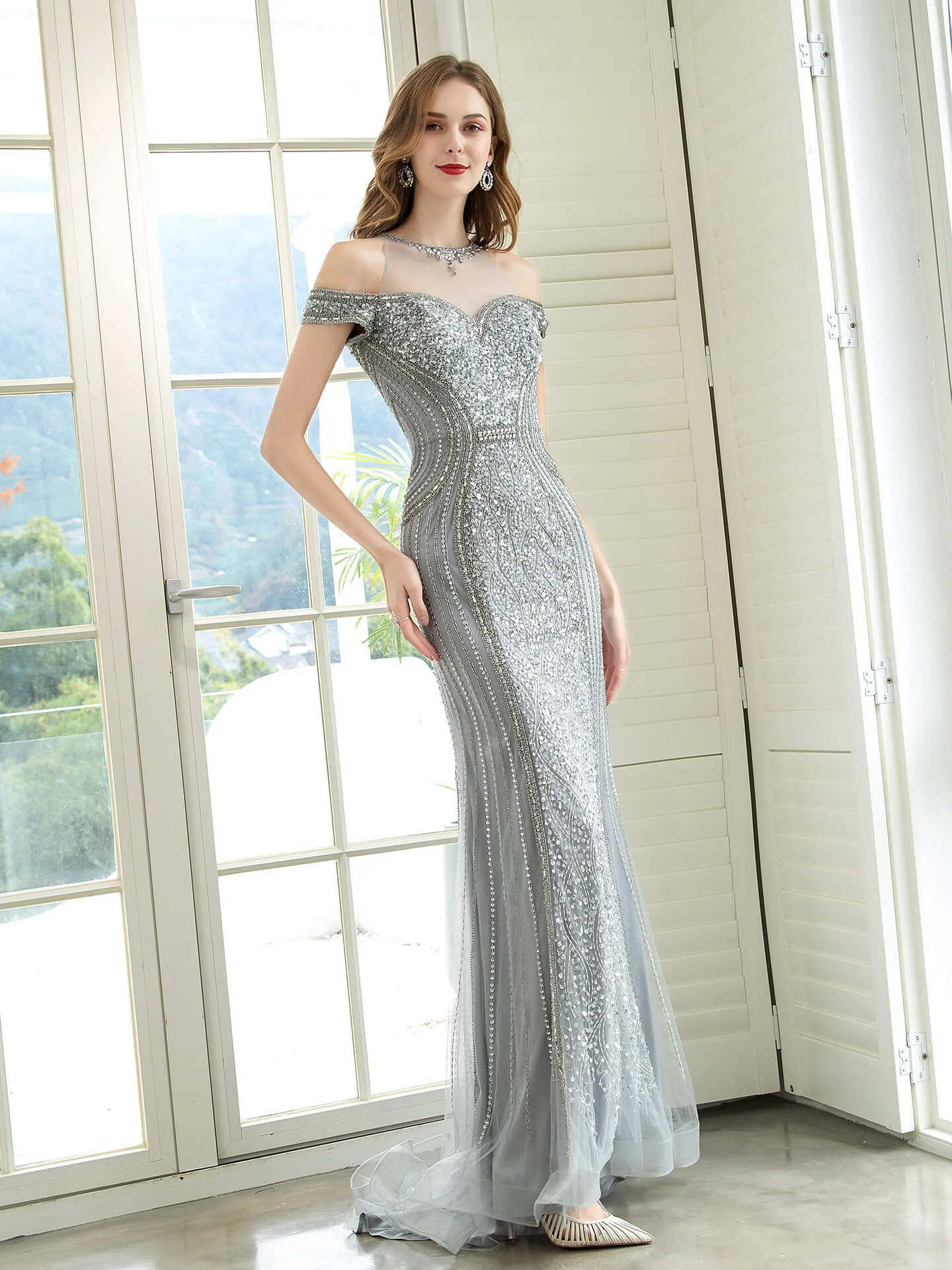 Roycebridal Roycebridal Mermaid / Trumpet Luxurious Glittering Fairy Sexy Formal Evening Dresses Prom Dresses Short Sleeves