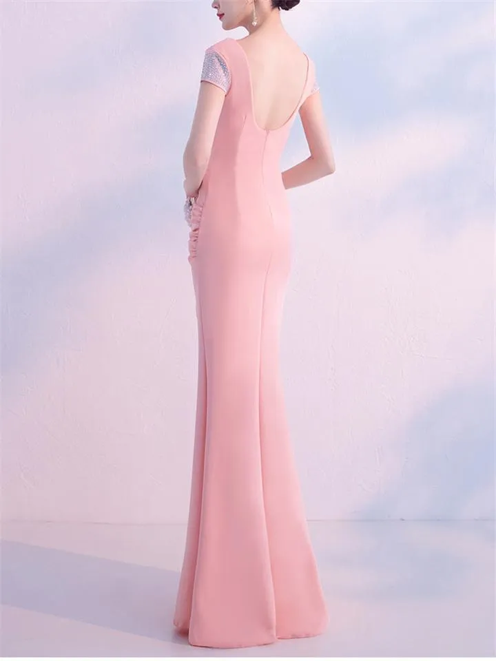 Sexy V Neck Side Slit Beaded Formal Dress for Dinner